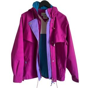 Vintage 90s L.L.Bean Gore-Tex Jacket Womens M Pink Teal Colorblock Hooded